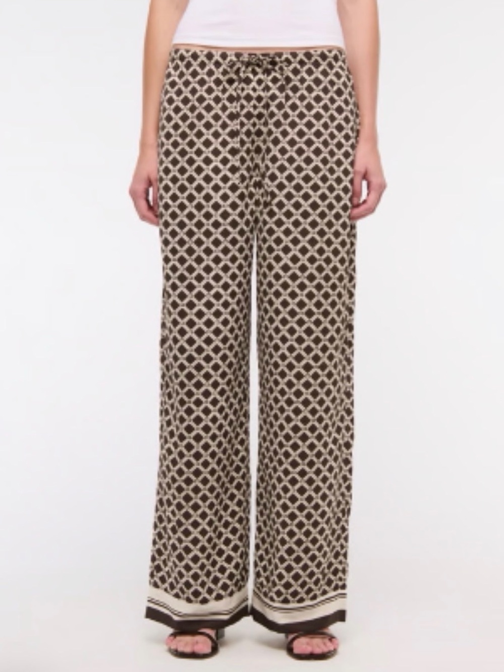 Abercrombie & Fitch Brown and White Wide-Leg Printed Palazzo Pants
